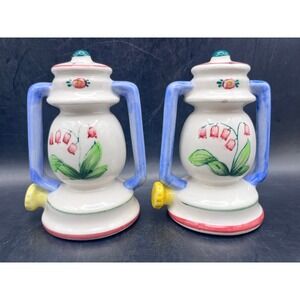 Vtg Napco Lantern Salt Pepper Shakers Lily of the Valley Ceramic Japan 1950s